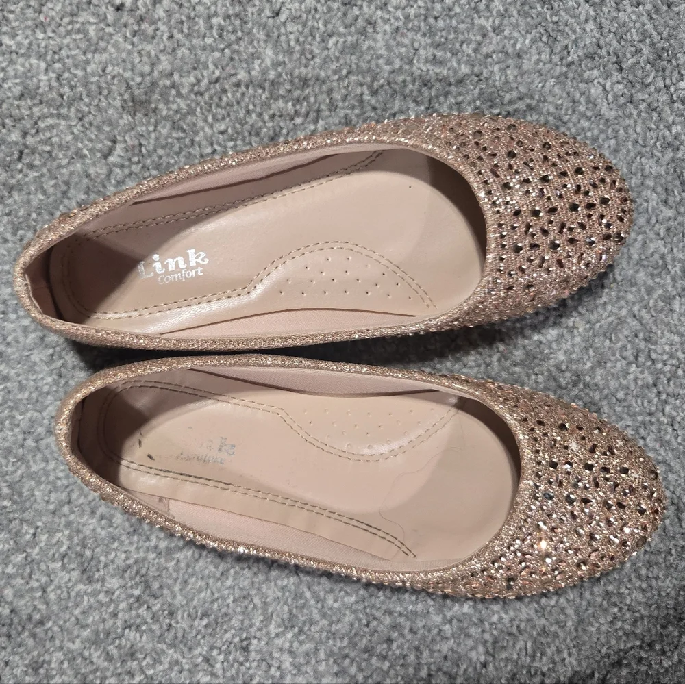 Girls Sparkle Formal Party Rhinestone Pink Ballet Flats